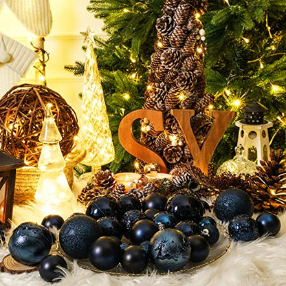 Dark Blue Christmas Ball Ornaments Set - 41 Shatterproof Holiday Decorations