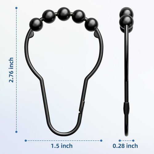 Titanker Shower Curtain Rings Hooks, Rust-Resistant Metal Shower Curtain Hooks for Bathroom Shower Rods Shower Hooks Shower Rings for Curtain - Set of 12, Matte Black
