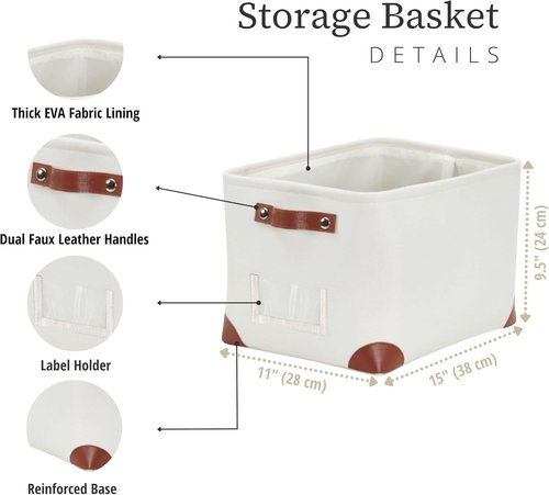 DECOMOMO White Storage Bins - Fabric Baskets for Shelves & Linen Closet Organization | Large 3-Pack with Label Holder