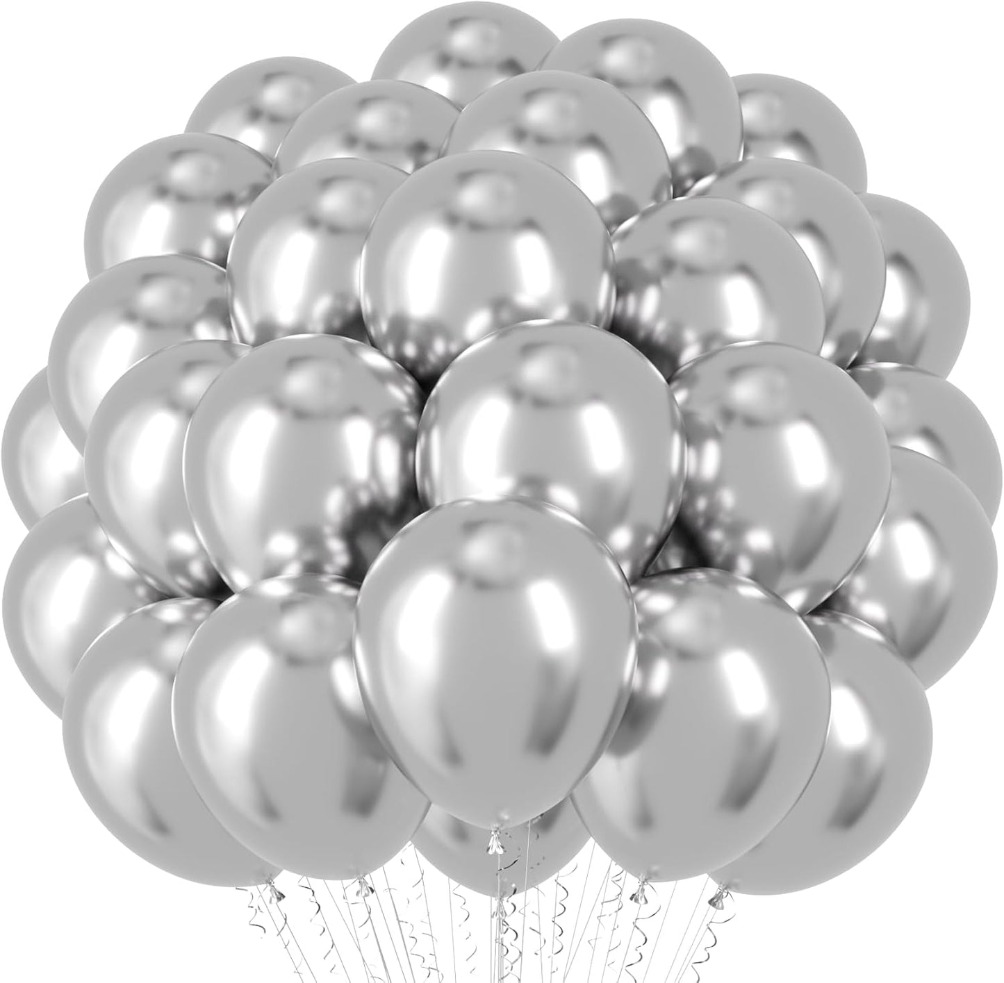 Voircoloria Metallic Silver Balloons - 12 Inch Chrome Latex Party Balloons | 66 Pack for Celebrations