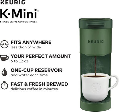 Keurig K-Mini Coffee Maker - Quick Brewing Single Serve with 6-12 Oz Cup Sizes | Evergreen Finish