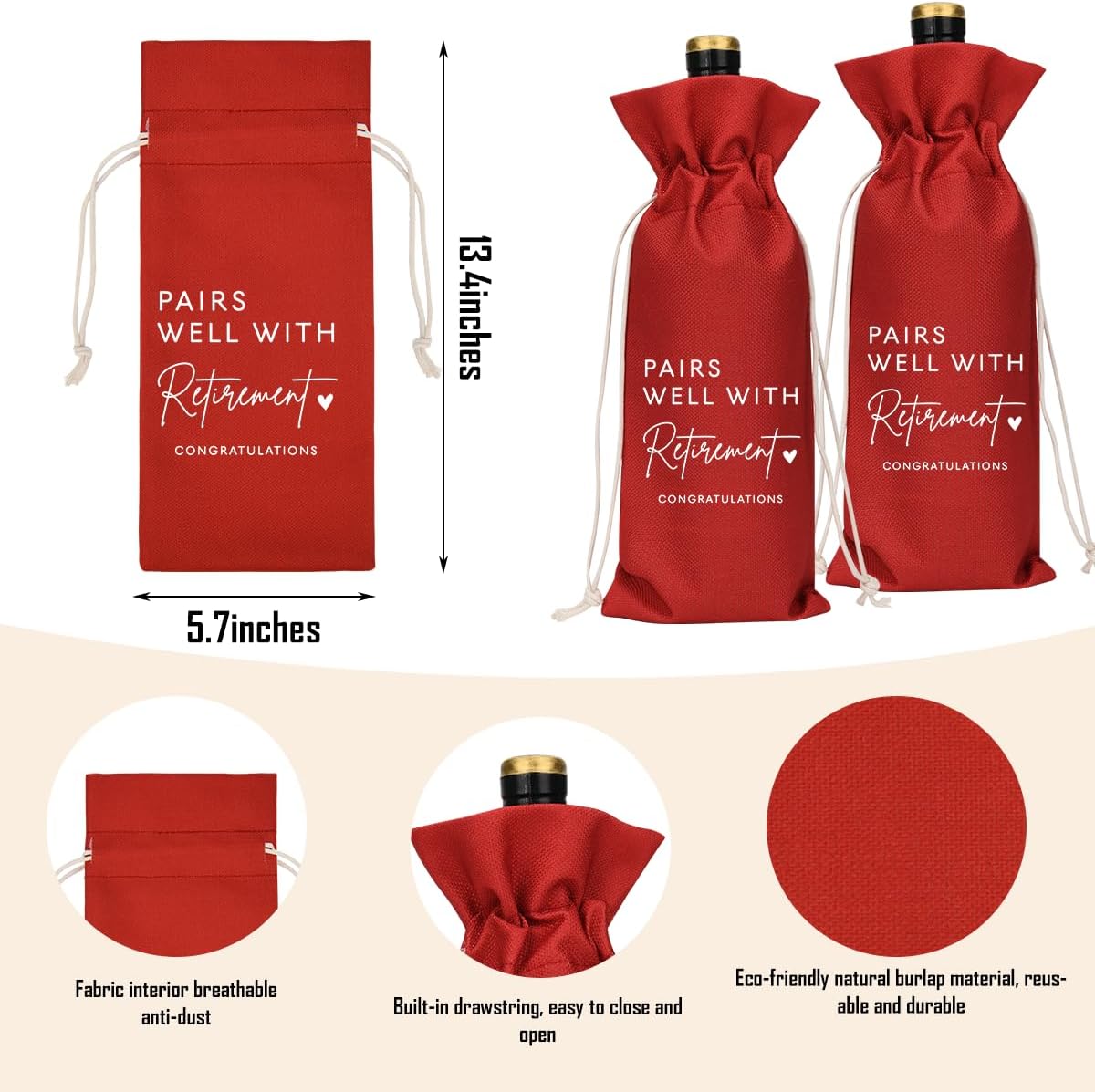 XFW Red Retirement Wine Bag Retirement Gifts for Women Men Farewell Gifts for Coworkers Going Away Gift for Friends Boss