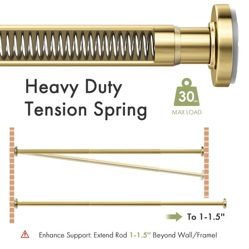 AmazerBath Spring Tension Shower Curtain Rod, 31-75 Inches Heavy Duty Tension Rod Rust Proof Bathroom Curtain Rod, Adjustable No Drill Easy Segmented Installation, Gold