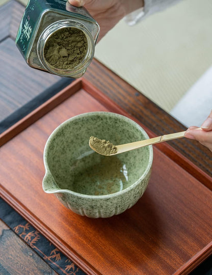 TANG PIN Matcha Set - 4-Piece Matcha Kit with Bowl, Whisk, Scoop & Stand | Mottled Green 15 OZ