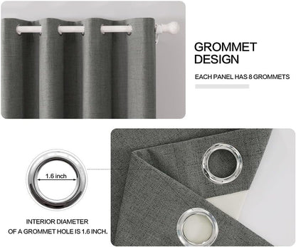 MIULEE Blackout Curtains - 100% Thermal Insulated Dark Grey Linen Texture Drapes | 52x45 Inch (2 Panels)
