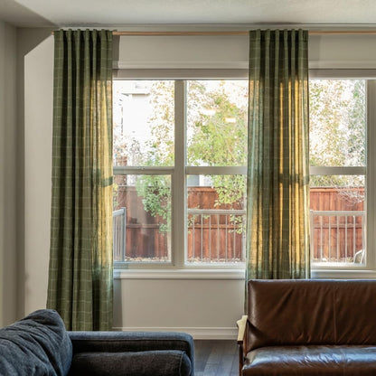 NICETOWN Linen Plaid Curtains Modern Window Panels Moss Green Check Tartan Light Filtering Curtains for Living Room Bedroom, Rod Pocket Back Tab, 2 Panels, 52 inch Wide x 84 inch Long