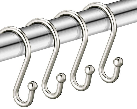 Nickel Shower Curtain Hooks, Rust Proof Shower Curtain Rings for Bathroom, Set of 12 CHICTIE Silver S Shaped Decorative Shower Curtain Hooks Hangers for Bathroom Curtains,Clothing, Towels, etc