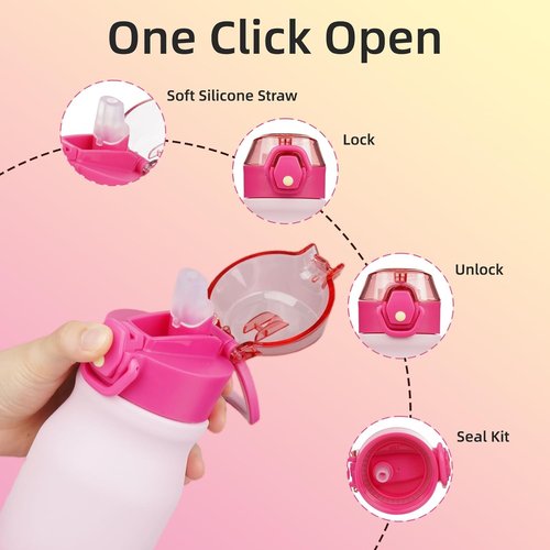 BJPKPK Insulated Water Bottle - 25oz Stainless Steel Thermal Flask with Straw & Carry Handle