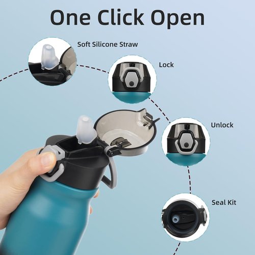 BJPKPK Insulated Water Bottle - 25oz Stainless Steel Flask with Straw & Leak-Proof Lid | Indigo Black