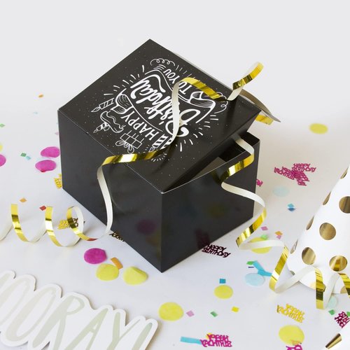 FETTIPOP Confetti Surprise Gift Box - Black Premium Exploding Prank Kit | 7.2x5.5x4.3 in.