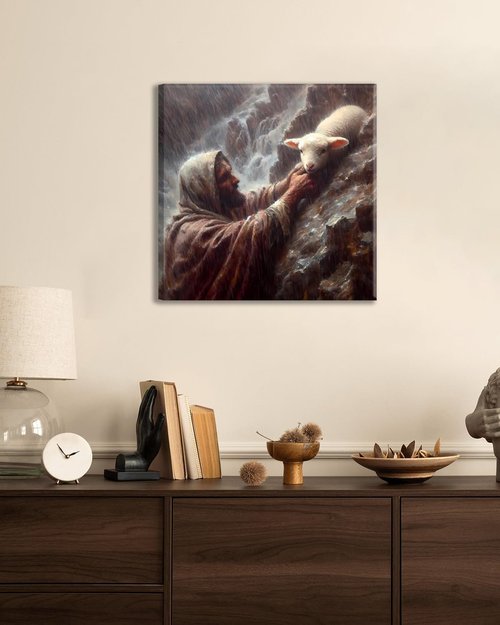 Jesus and Lamb Canvas Wall Art - Inspiring Christian Decor for Living Room, Bedroom, or Office