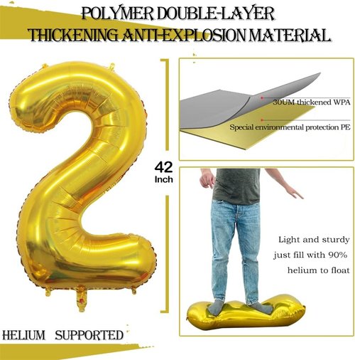 GOER 20th Birthday Balloons - 42 Inch Jumbo Gold Foil Helium Decorations for Anniversary Celebrations