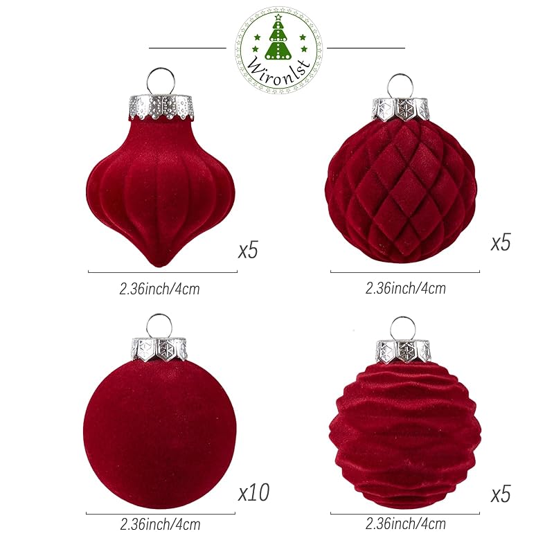 Velvet Christmas Ornaments Set 25pcs 2.36