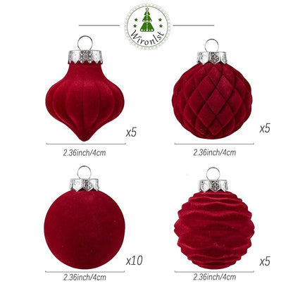 Velvet Christmas Ornaments Set 25pcs 2.36