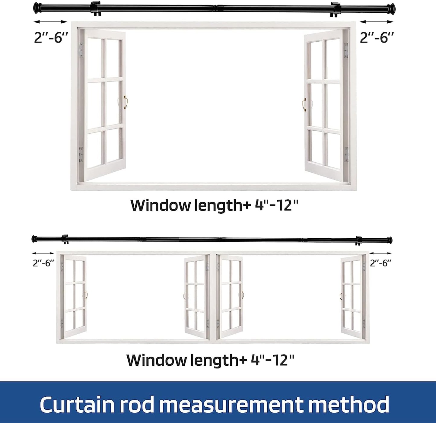 Skiennix Decorative Black Curtain Rod - Easy Install for Windows 30" to 45" | 5/8 Inch Size