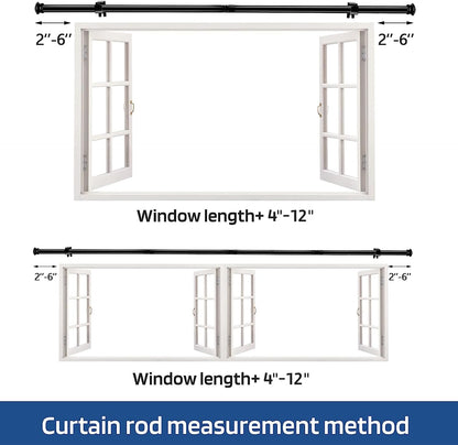 Skiennix Decorative Black Curtain Rod - Easy Install for Windows 30" to 45" | 5/8 Inch Size