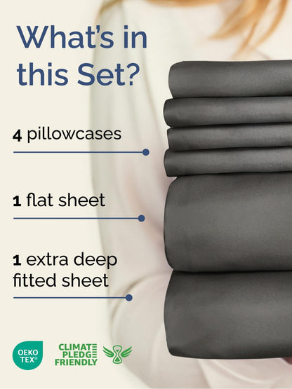 Skiennix Extra Deep Full Sheet Set | 6-Piece Breathable Cooling Bedding | Soft, Wrinkle-Free Charcoal