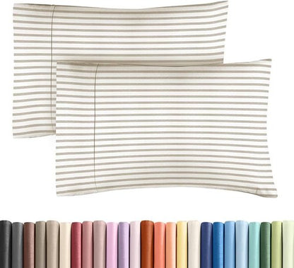 King Standard Pillow Cases - Ultra-Soft Hotel Quality Covers | 2-Piece Set in Beige Stripes - Wrinkle Resistant & Machine Washable