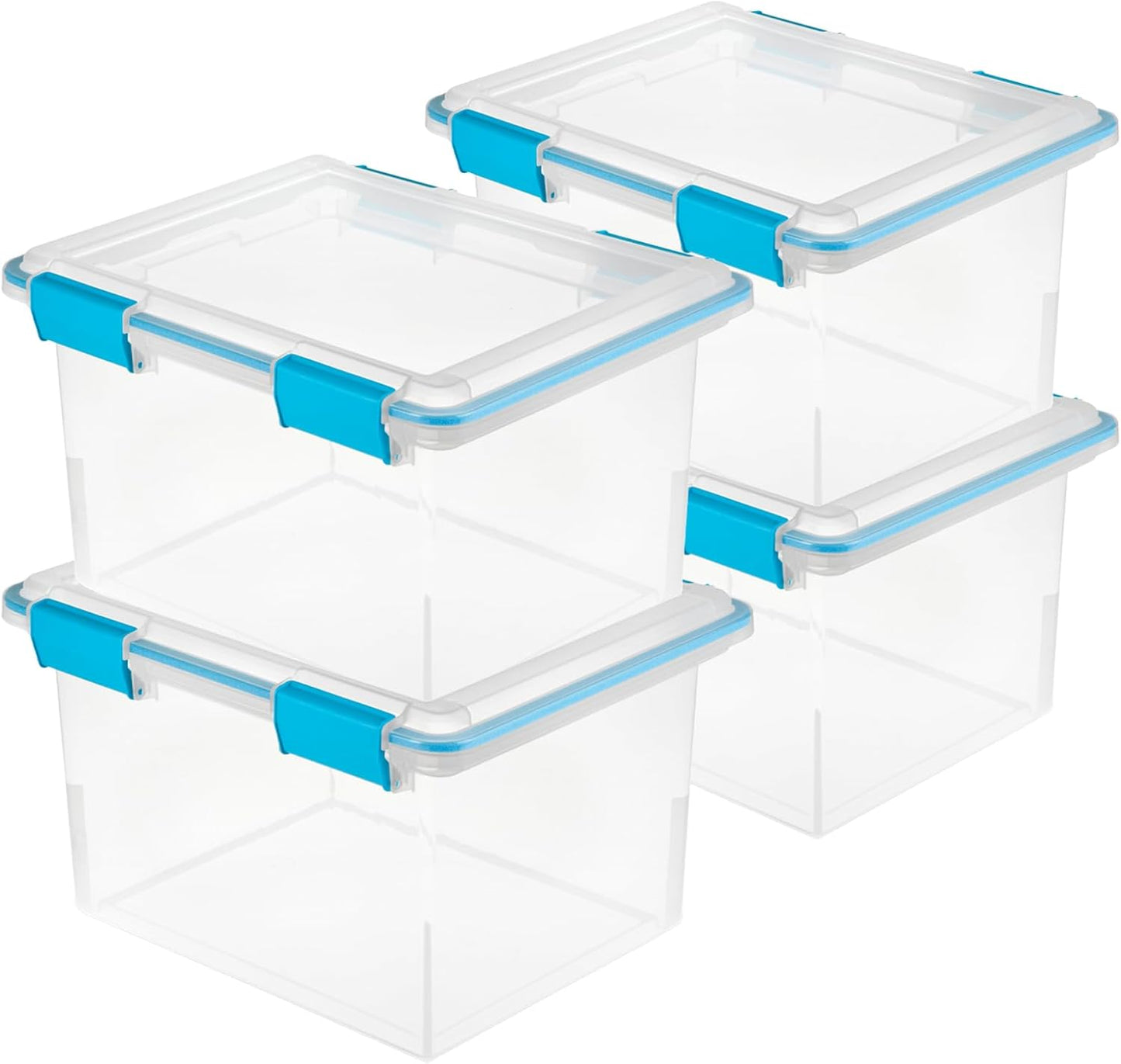 Sterilite 4-Pack Gasket Box | Weather-Resistant Storage Bins with Latching Lids - 32 Quart Heavy-Duty Organizers