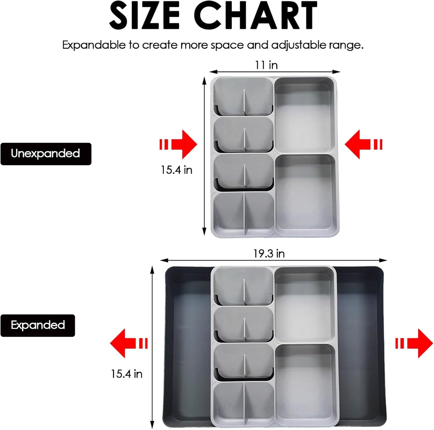 Skiennix Expandable Silverware Organizer - Adjustable Cutlery Drawer Tray for Home & Kitchen | Large Grey