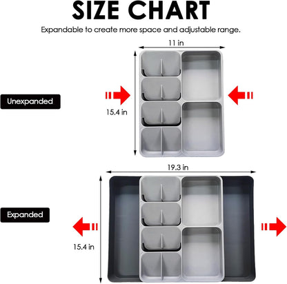 Skiennix Expandable Silverware Organizer - Adjustable Cutlery Drawer Tray for Home & Kitchen | Large Grey