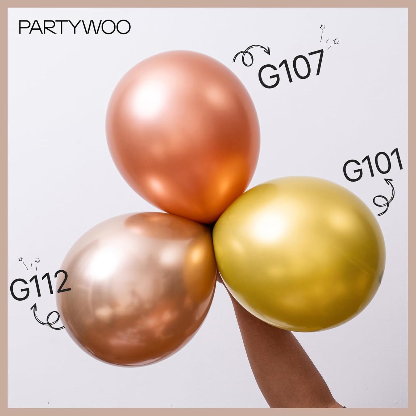 PartyWoo Metallic Rose Gold Balloons - 140pcs Chrome Balloon Arch Kit for Birthdays & Anniversaries | 5-18 Inch Sizes
