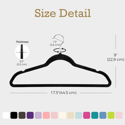 HOUSE DAY Premium Velvet Hangers - Non-Slip Flocked Felt Design for Space Saving | 20 Pack, Black