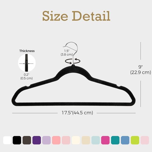 HOUSE DAY Black Velvet Hangers - 40 Pack Non-Slip Heavy Duty Felt Hangers for Space-Saving Closet Organization | 360° Rotating Silver Hook