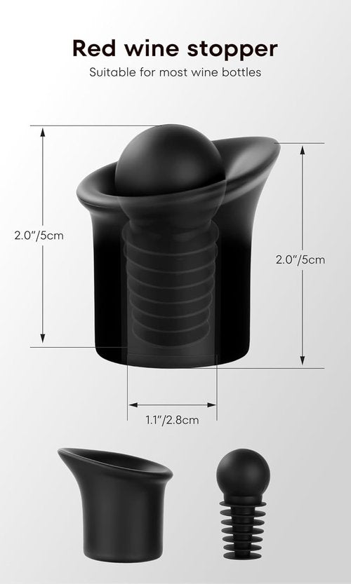 4pcs Black Wine Stopper，Red Wine Saver for Red Wine, Baijiu and Champagne with Filtration Pouring Function