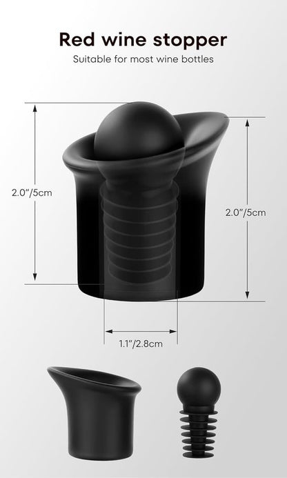 4pcs Black Wine Stopper，Red Wine Saver for Red Wine, Baijiu and Champagne with Filtration Pouring Function
