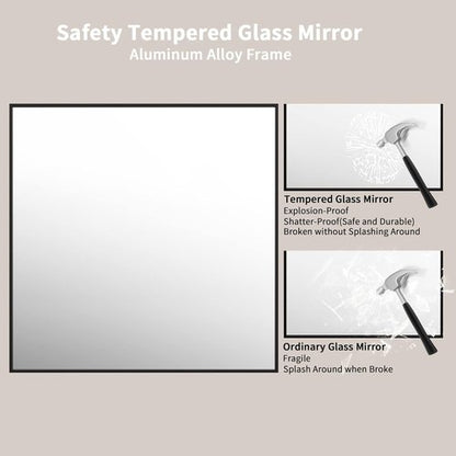 LOAAO Black Rectangle Bathroom Mirror - 36" x 36" Matte Black Aluminum Frame, Tempered Glass, Versatile Hanging Options