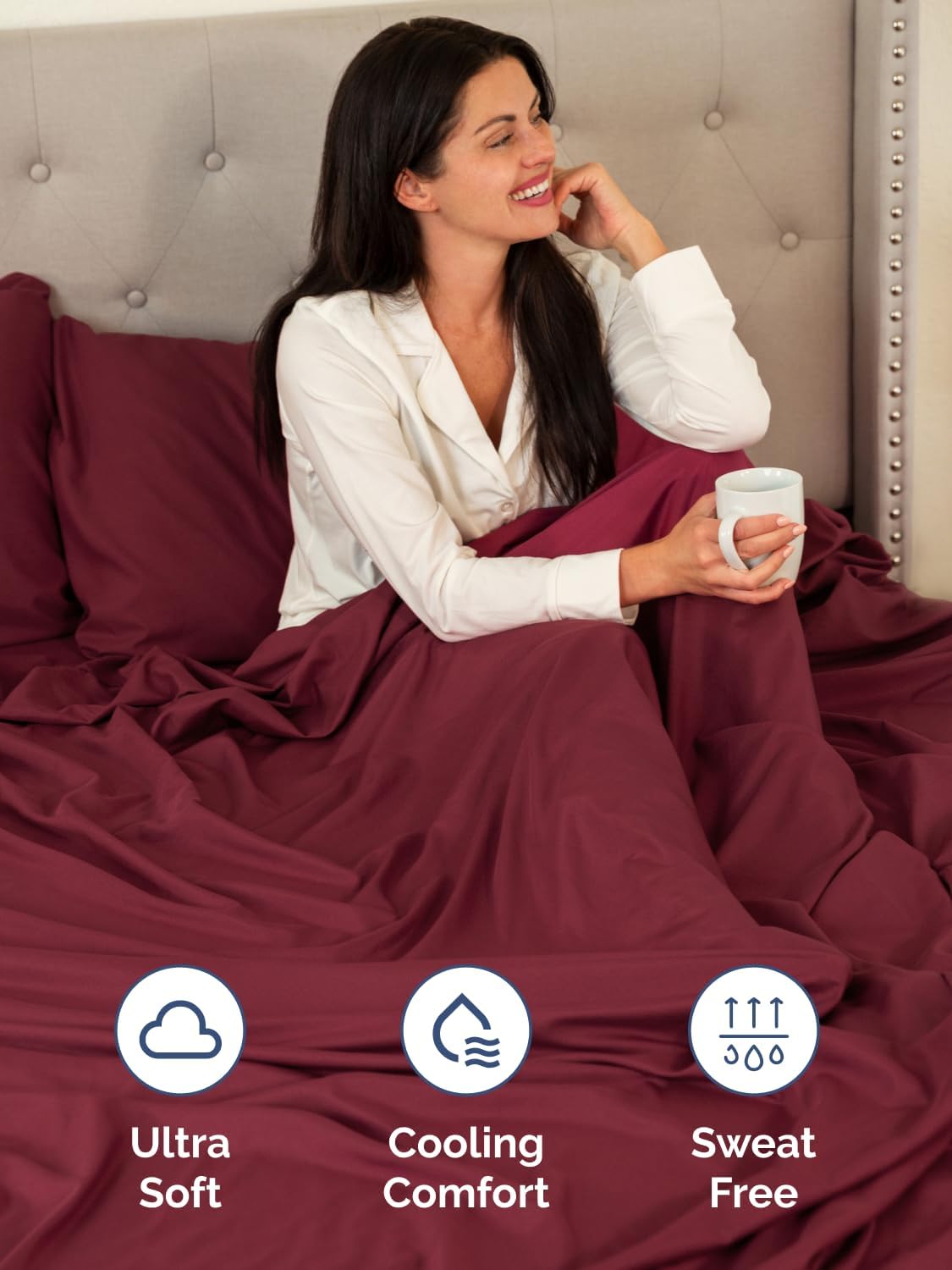Skiennix Extra Deep King Sheet Set - 6 Piece Breathable Cooling Bedding - Soft, Wrinkle-Free, Burgundy
