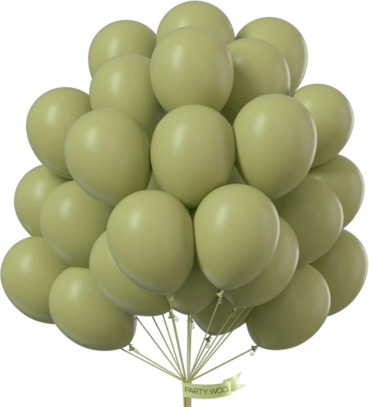 PartyWoo Sage Green Balloons - 50 Pcs 12 Inch Matte Olive Green Latex for Weddings & Celebrations