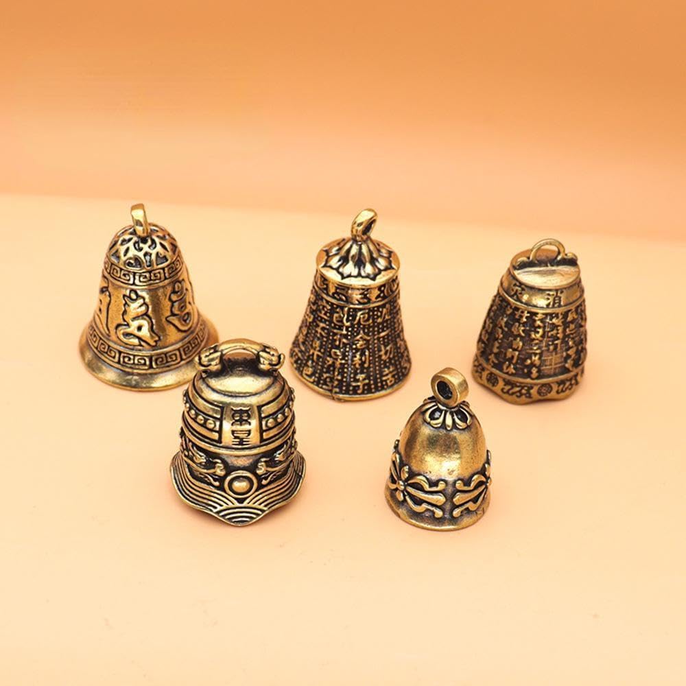 Skiennix Mini Antique Brass Copper Buddha Bells - 5-Piece Feng Shui Home Decor Set