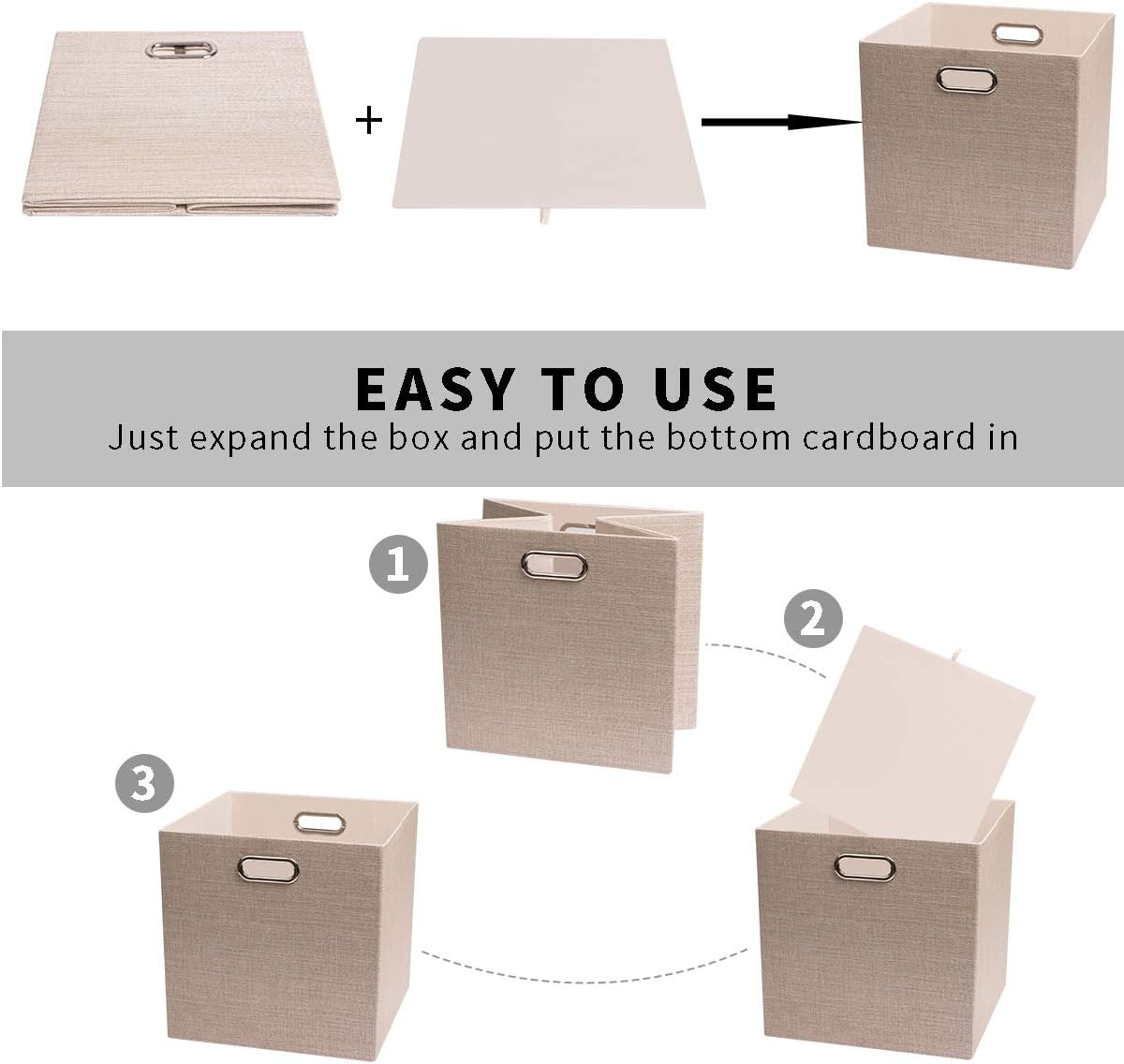 Posprica Storage Cube Bins - 13x13 Foldable Organizer Boxes for Closet & Shelf - Set of 4, Beige