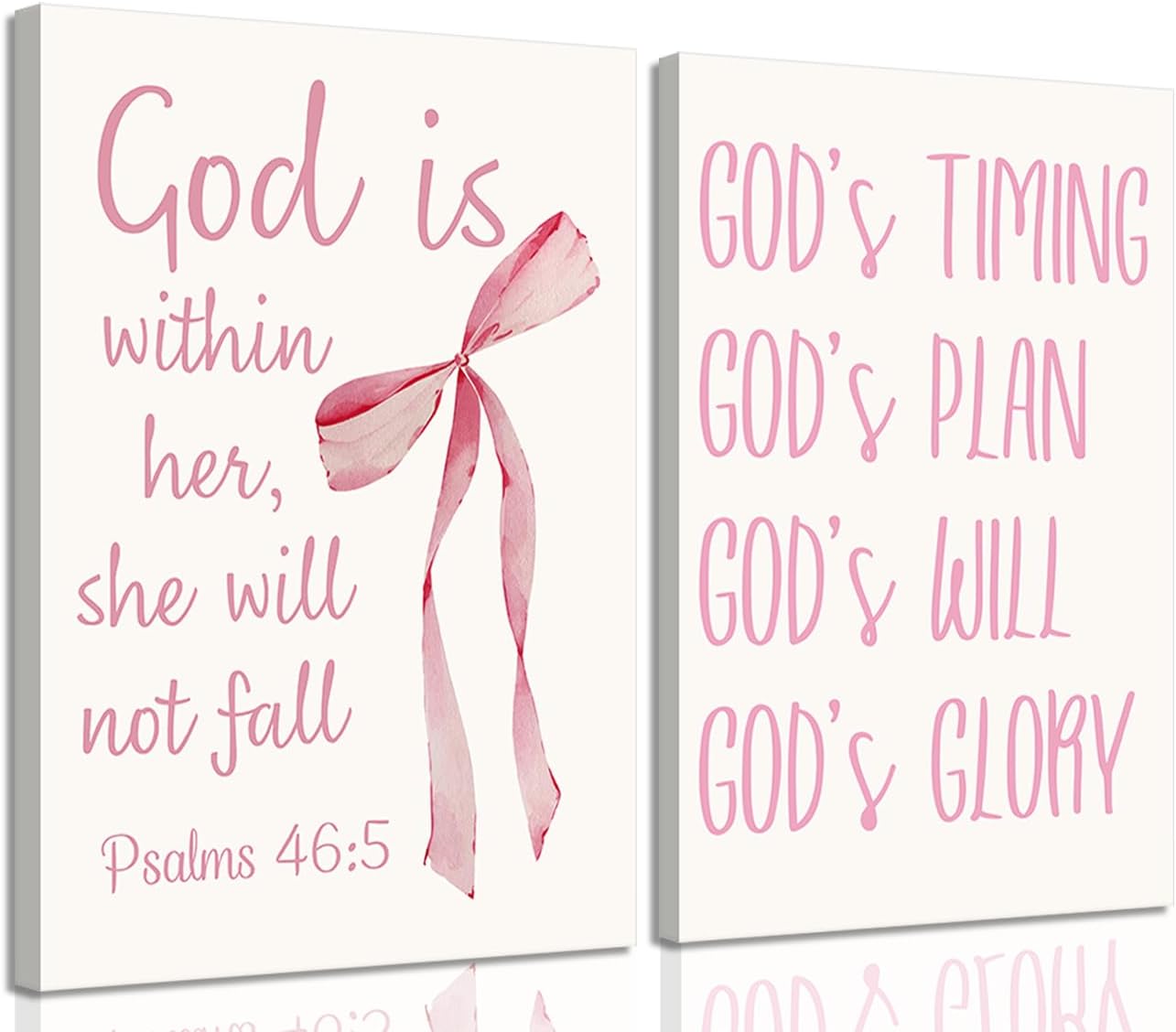 Coquette Pink Bow Canvas Wall Art - Inspirational Bible Verses for Girls' Room Decor | 12"x16" Framed