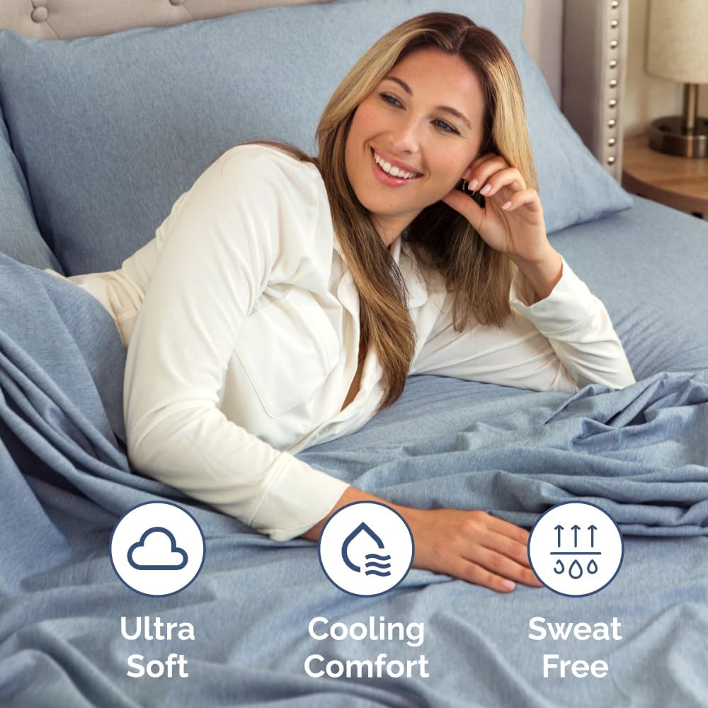 RV Short Queen Sheet Set - Soft, Breathable & Cooling 4-Piece Bedding for Trailers | Fits 8” to 12” Mattresses - Heathered Blue