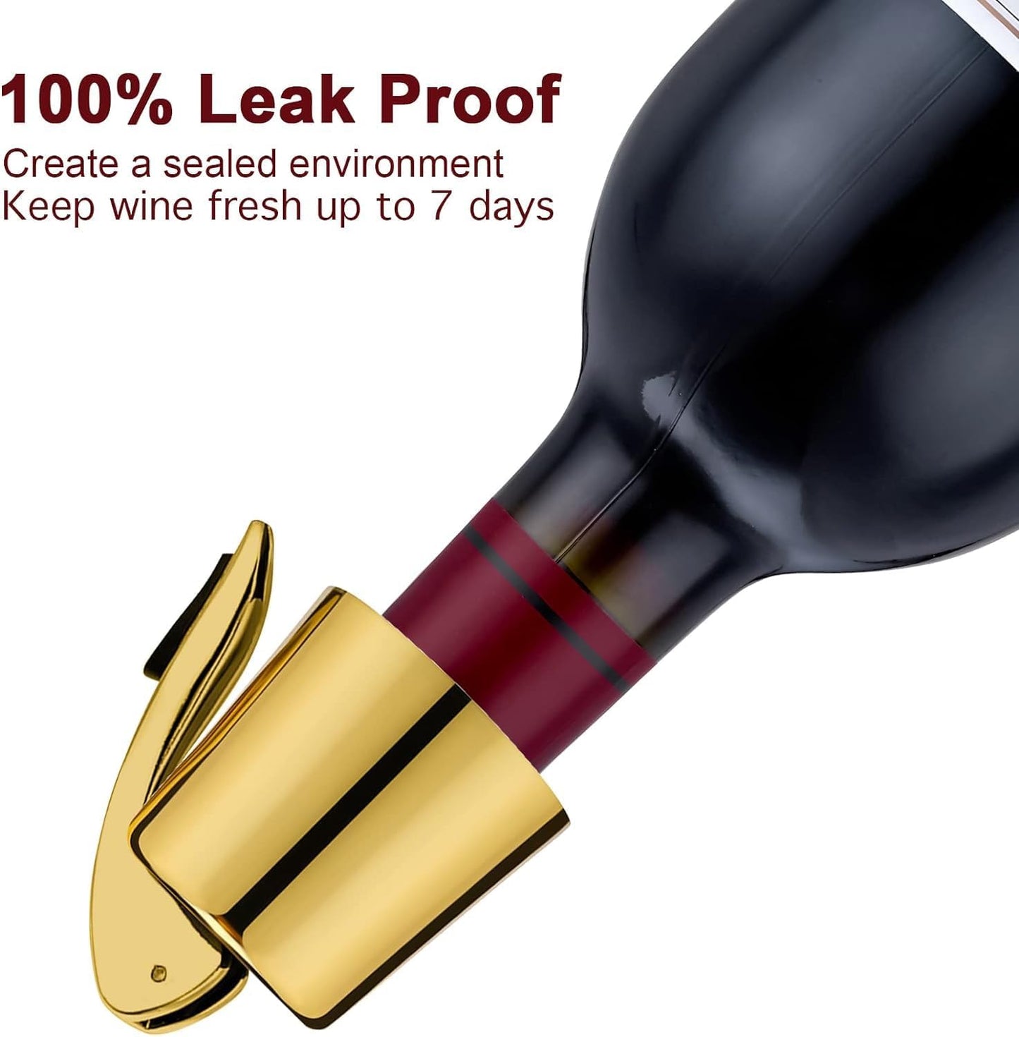 Wine Stoppers for Wine Bottles with Stainless Steel Vacuum Wine Bottle Stopper with Silicone Reusable Wine Corks, Leak proof Keep Fresh Suitable for Red&White Bottle (Gold, 3 Pack)