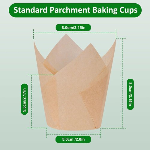 Caperci Natural Tulip Cupcake Liners - 150 Unbleached Parchment Baking Cups for Parties & Events