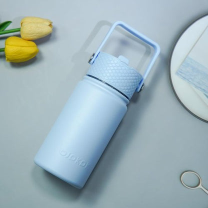 BJPKPK Insulated Water Bottle - 15oz Stainless Steel Tumblers with Straw Lid | BPA-Free, Leak-Proof, Light Blue