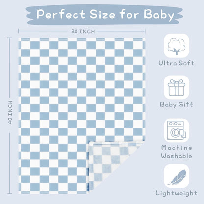 Yurhap Checkered Baby Blanket - Ultra Soft Fleece for Boys | Cozy 30''x40'' Crib & Stroller Blanket in Blue