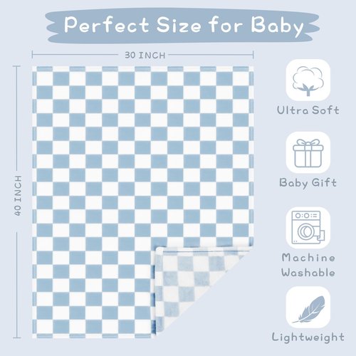 Yurhap Checkered Baby Blanket Fleece Baby Blankets for Boys, Ultra Soft Cozy Fluffy Infant Toddler Newborn Receiving Blankets for Crib Stroller, 30''x40'', Blue