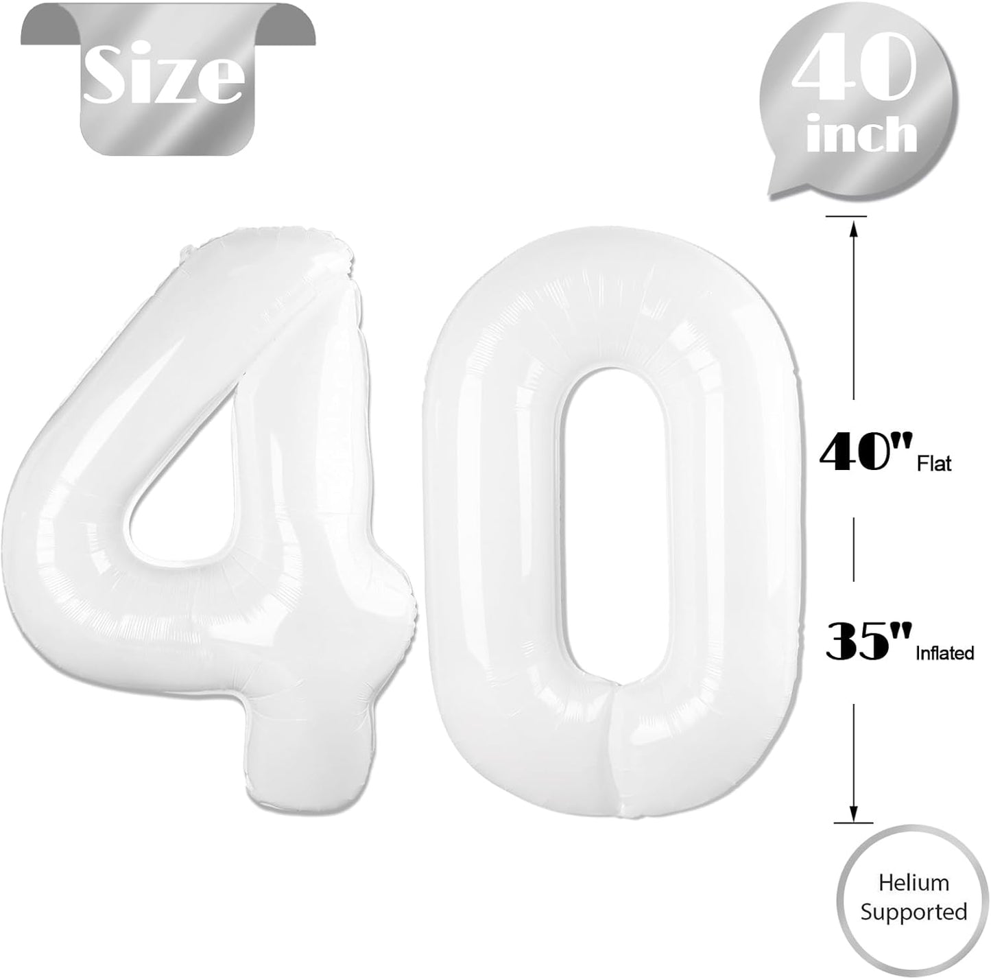 Translucent White Number 40 Balloon - 40 Inch Birthday Decoration for 40th Party Supplies