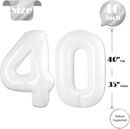 Translucent White Number 40 Balloon - 40 Inch Birthday Decoration for 40th Party Supplies