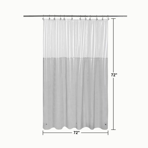 Shower Curtain Liner with 3 Magnets - Heavy Duty PEVA Plastic Shower Curtain for Bathroom, Waterproof Vinyl & See Through Liner, Metal Grommets - Color Block Clear/Black, 72x72