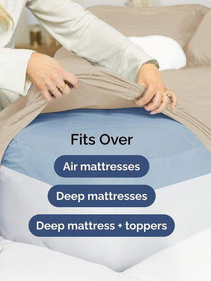 Extra Deep Split King Fitted Sheet - Hotel Luxury Single Fitted Sheet Only - Easily Fits 18 inch to 24 inch Mattress - Ultra Soft, Wrinkle & Fade Free w/Extra Deep Pocket - Breathable & Comfy - Cream