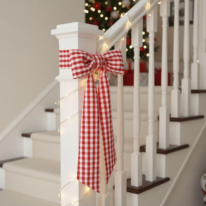Red White Plaid Wreath - Sash Front Door Decoration for Christmas & Valentine’s Day | Farmhouse Home Decor