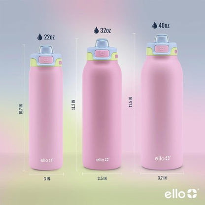 Ello Pop & Fill Insulated Stainless Steel Water Bottle - Quick Fill Lid, Leakproof Design, BPA-Free | 22oz, 32oz, 40oz