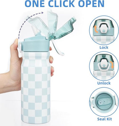 BJPKPK Stainless Steel Insulated Water Bottle - 18oz Reusable Thermal Flask with Straw Lid | Plaid Design