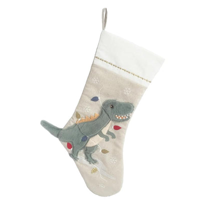 Dino Festive Christmas Stocking 21-Inch Linen Mantel Decor - Mon Ami Dino Variation
